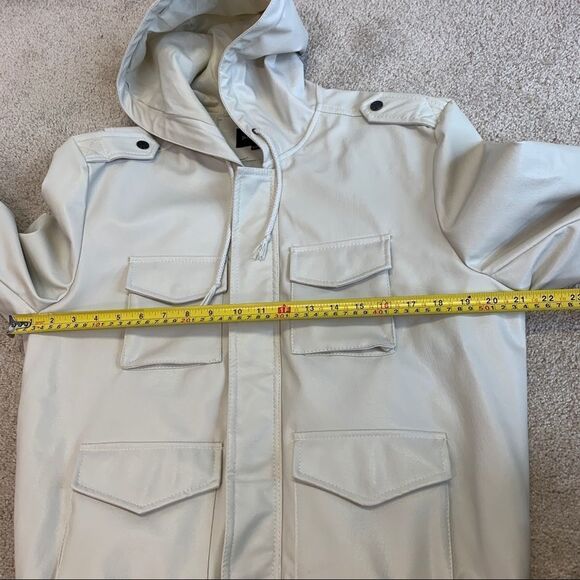 MOTO Cream faux leather hooded jacket size small - Picture 11 of 13